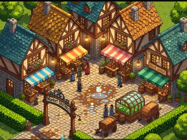 Brand stalls in the Shopping District